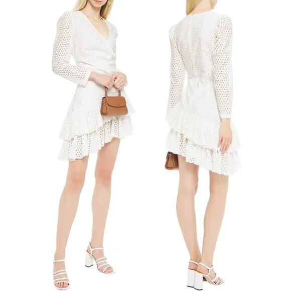 Rhode Lola Asymmetric Broderie Anglaise Mini Wrap Eyelet Dress White Women's XS - Picture 1 of 5